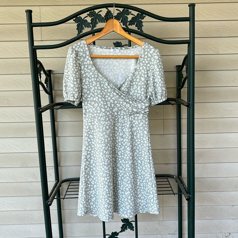 Green floral print dress